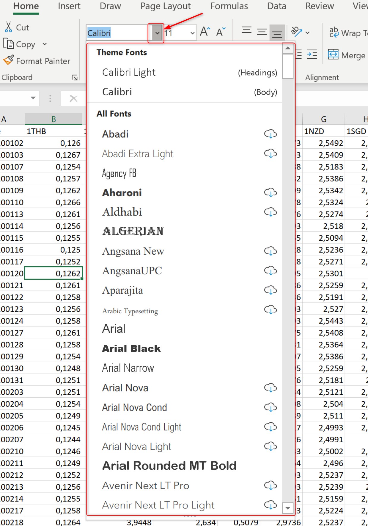 Formatting font in Excel